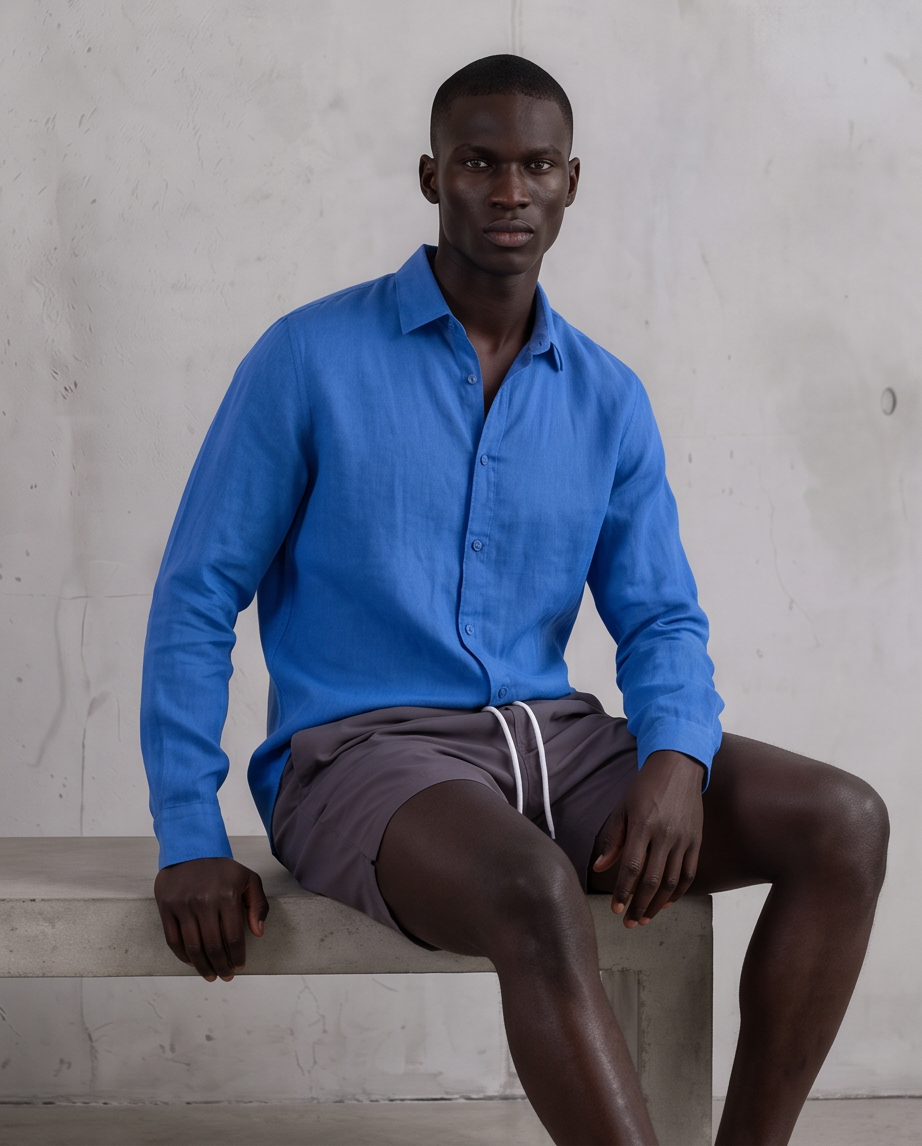 LINEN shirt unissex BLUE